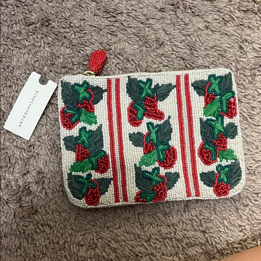 Anthropologie Berry Beaded Clutch - Red, Green, and Cream